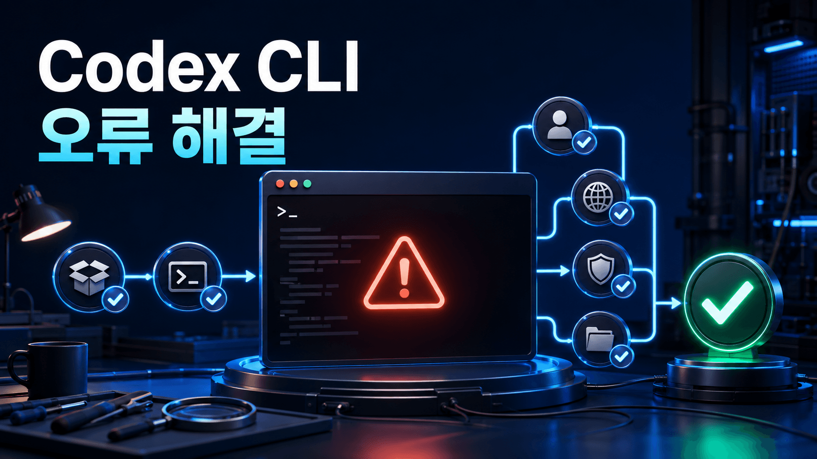 Codex CLI 실행 오류를 설치·터미널·로그인·네트워크·샌드박스·프로젝트 설정 순서로 진단하는 썸네일