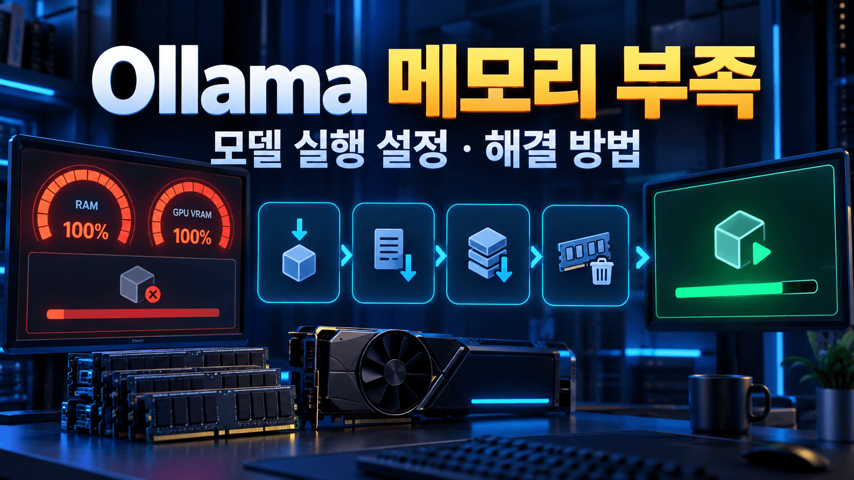 Ollama 모델 실행 중 RAM과 GPU VRAM 부족을 작은 모델, context 축소와 단일 요청 설정으로 해결하는 IT 매거진 썸네일